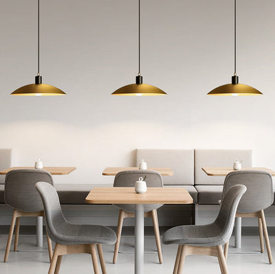 Minimalist Brass Flat Dome Shade 1-Light Pendant Light