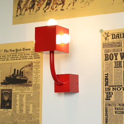 Vintage Red Square Iron 3-Light Wall Sconce Lamp