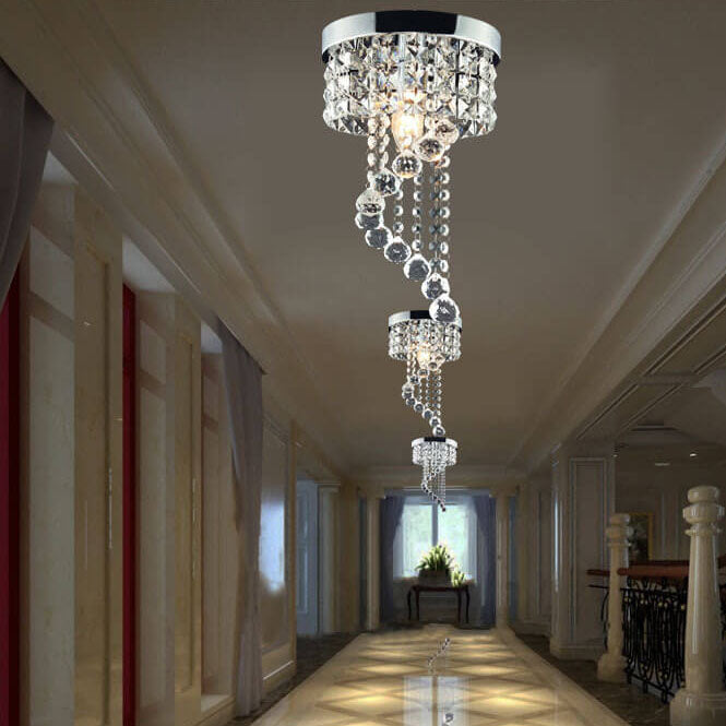 Modern Luxury Round Crystal Hanging 1-Light Flush Mount Ceiling Light