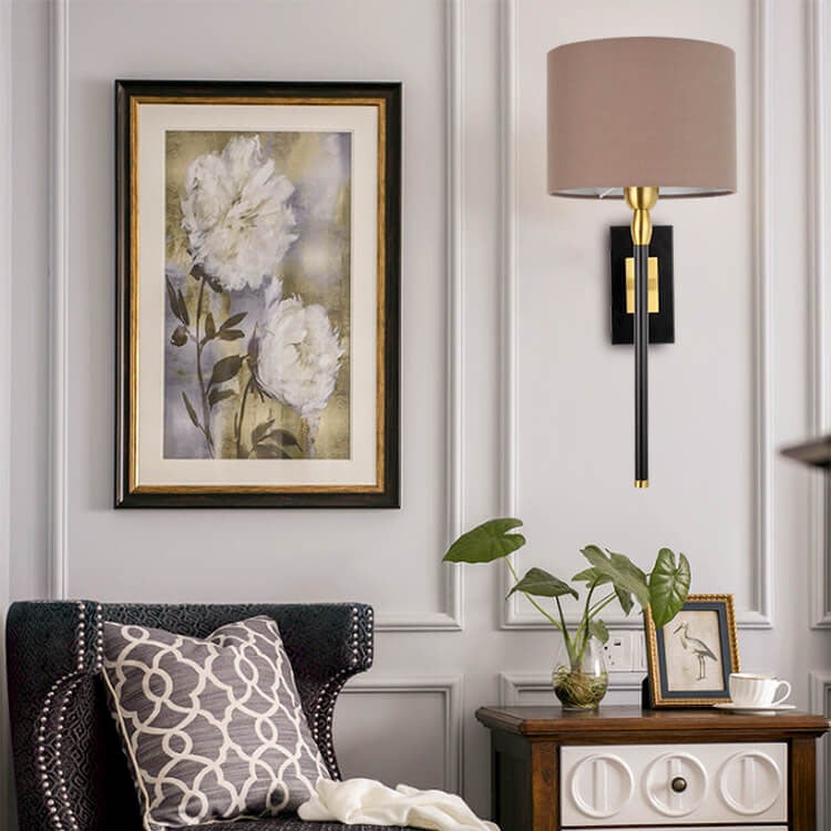 Modern Minimalist Coffee Fabric Cylinder Shade 1-Light Wall Sconce Lamp
