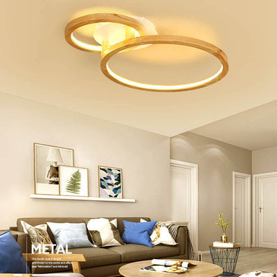 Nordic Wooden 2-Circle Ring LED Flush Mount Ceiling Light