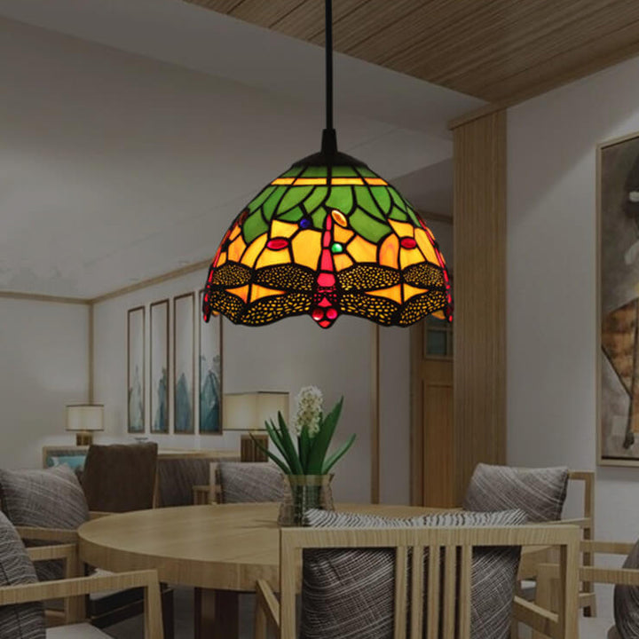 Europäische Tiffany Libelle Buntglas 1-Licht Pendelleuchte 