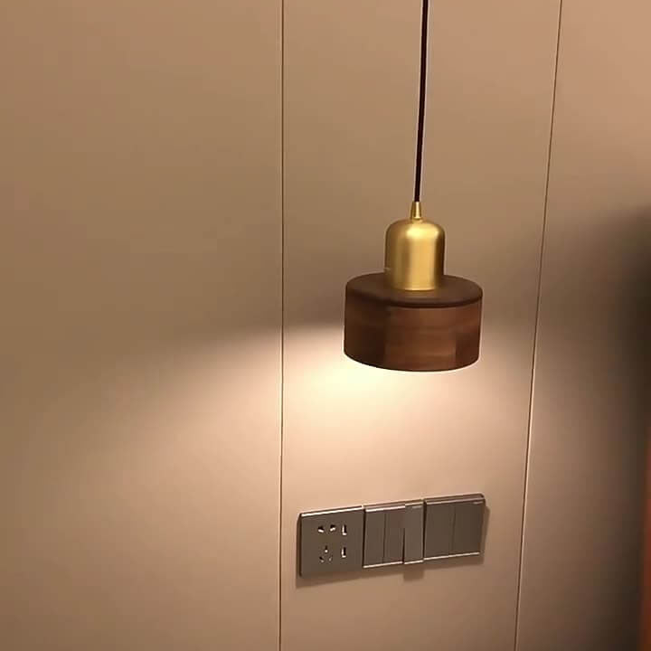 Lámpara colgante LED de cilindro de nuez vintage con tapa de latón 