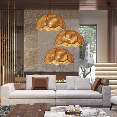 Nordic Rattan Weaving Scallop Dome 1-Light Pendant Light