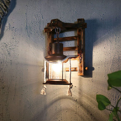 Vintage Kerosene Bamboo Weaving Base 1-Light Wall Sconce Lamp