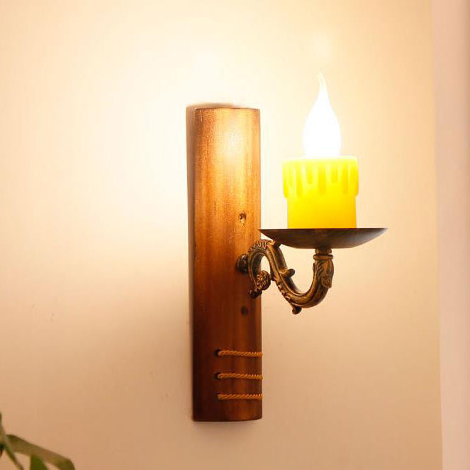 Vintage Candle Bamboo Woven 1-Light Wandleuchte 