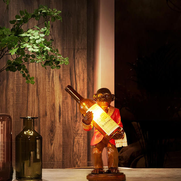 Retro Creative Monkey Resin Wine Bottle 1-Light Decoration Table Lamp