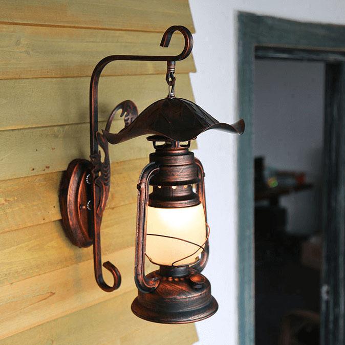Lámpara de queroseno de estilo vintage antigua Lámpara de aplique de pared de 1 luz de hierro 