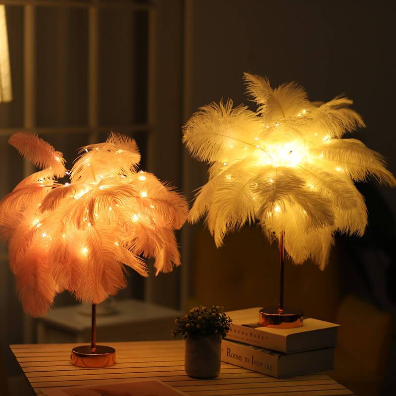 Nordic Feather Copper Wire Decoration Night Light Table Lamp