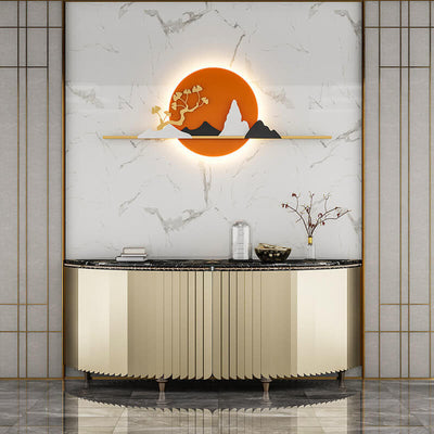 Modern Landscape Metal Leather Round LED Decorative Wall Mural Lamp
