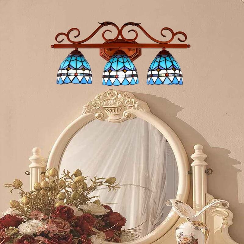 Tiffany Mediterranean Blue Stained Glass 3-Light Wall Light