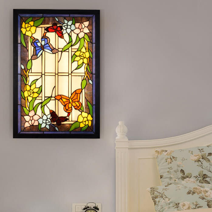 Luz de pared decorativa mural LED rectangular de vidrio teñido Tiffany 