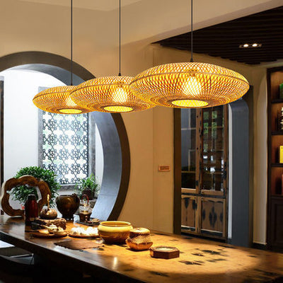 Modern Bamboo Weaving Flying Saucer 1-Light Pendant Light