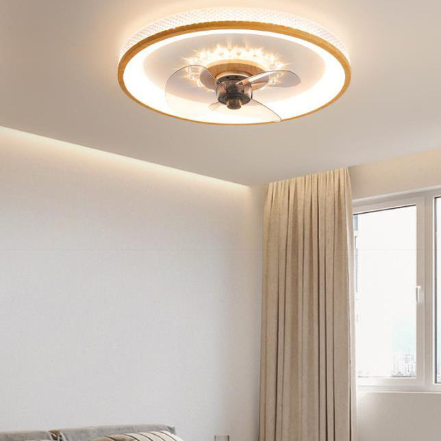 Ventilador de techo con luz LED de montaje empotrado de acrílico y grano de madera minimalista nórdico 
