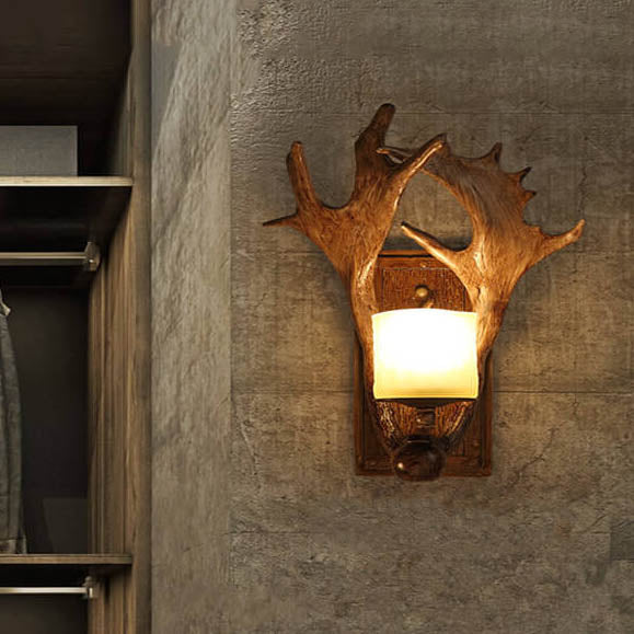 Vintage Antique Antler 1-Light Wall Sconce Lamp