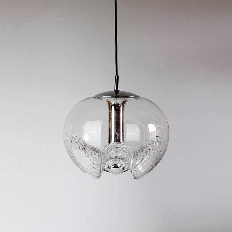 Vintage Clear Wave Glass Globe 1-Light Pendant Light
