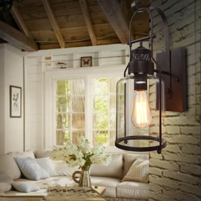 Industrial Iron Glass Jar 1-Light Wall Sconce Lamp