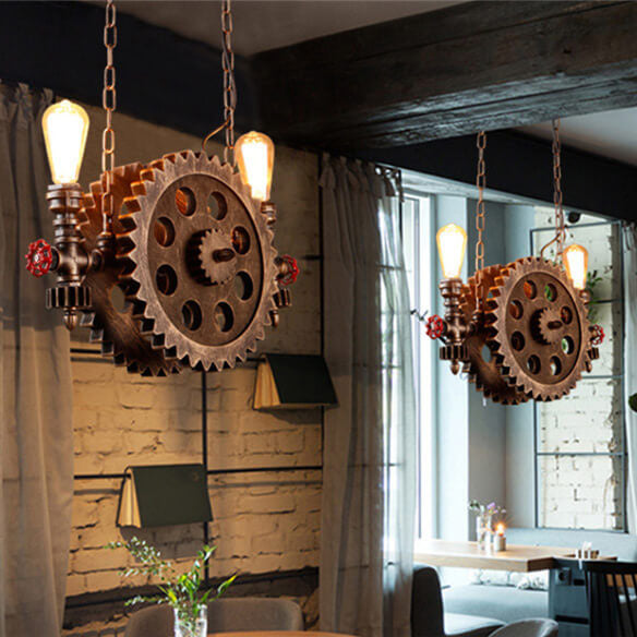 Industrial Gear Wheel Wrought Iron 2-Light Chandelier