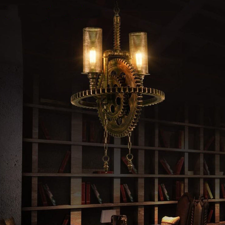 Vintage Industrial Iron Gear Shape 2-Light Chandelier