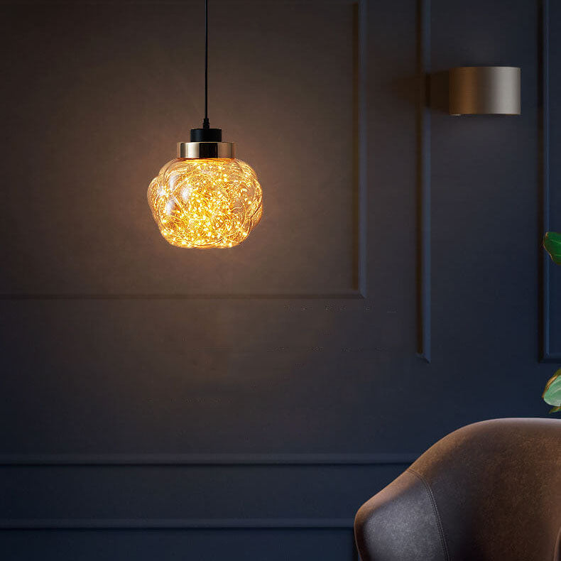 Lampe suspendue LED à 1 lumière en pot de perles de verre créative et moderne 