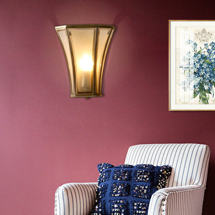 Traditional Vintage Glass Brass Column 1-Light Wall Sconce Lamp For Living Room