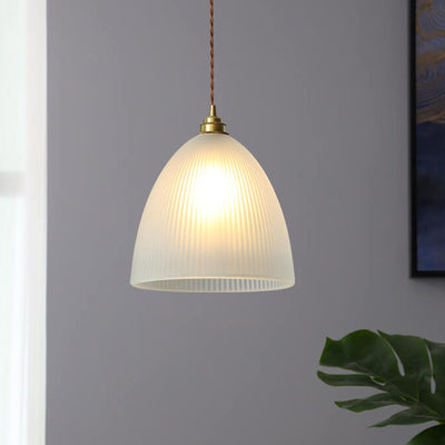 Simple Bell-shaped Striped Glass 1-Light Pendant Light