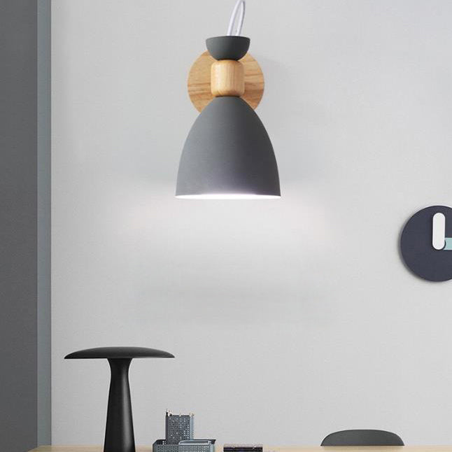 Aplique de pared de 1 luz con base de madera maciza de macaron nórdico 