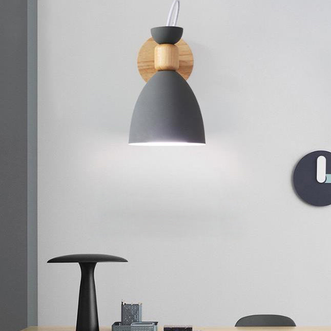 Nordic Macaron Iron Solid Wood Base 1-Light Wall Sconce Lamp