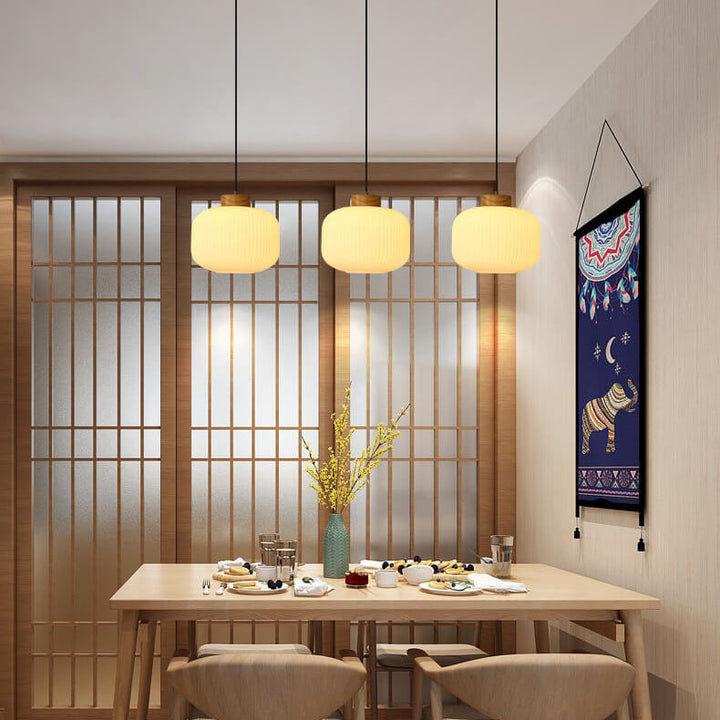 Retro Weiß gestreiftes Glasgefäß 1-Licht Japanische Pendelleuchte 