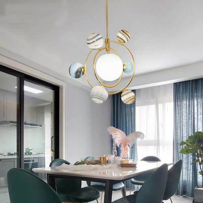 Modern Planet Round Glass 7-Light Chandelier