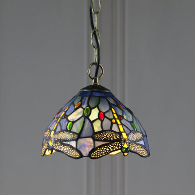 Tiffany Buntglas 1-Licht Libelle Dome Pendelleuchte 