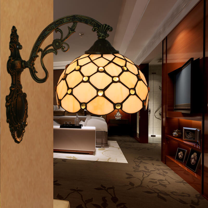 Lámpara de Aplique de Pared de Vidrio Semicircular Europeo de 1 Luz Tiffany 