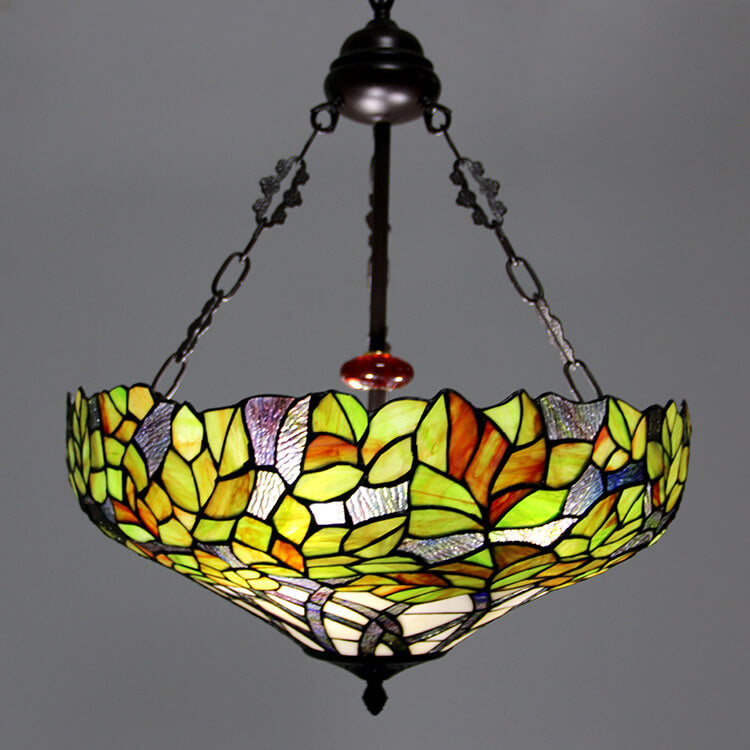 European Tiffany Flower Leaf Stained Glass 3-Light Chandelier