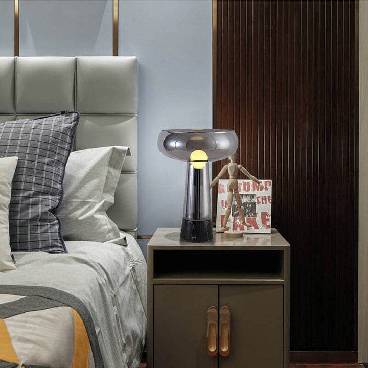 Lampe de table à 1 lumière avec colonne en verre créatif et base en marbre 