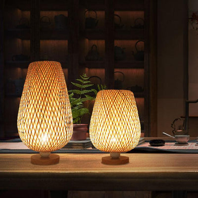 Modern Bamboo Weaving Oval 1-Light Table Lamp