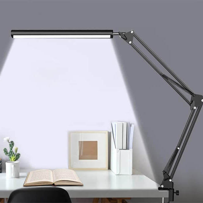 Lampe de bureau de lecture USB à pince à bras long pliable à LED pour protection des yeux
