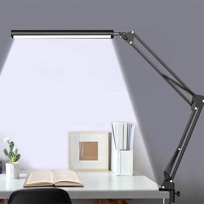 Lampe de bureau de lecture USB à pince à bras long pliable à LED pour protection des yeux