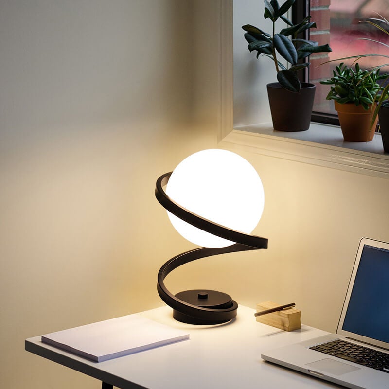 Modern Milky White Glass Spiral 1-Light LED Table Lamp