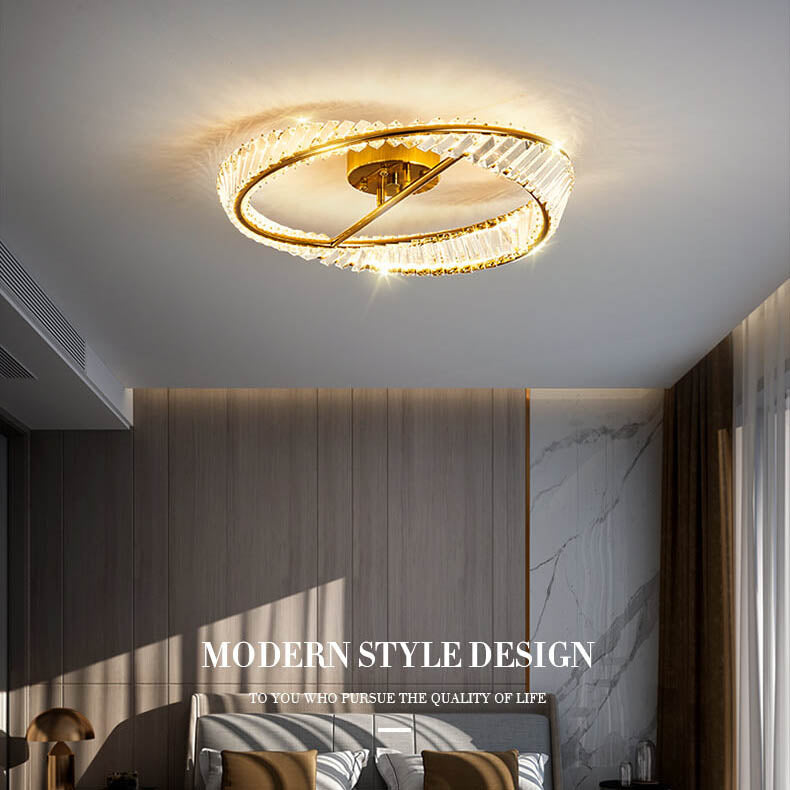 Post-modern Crystal Round LED Semi-Flush Mount Ceiling Light