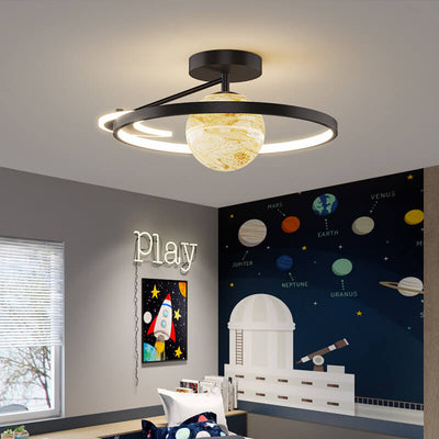 Modern Space Planet Globe LED Semi-Flush Mount Ceiling Light