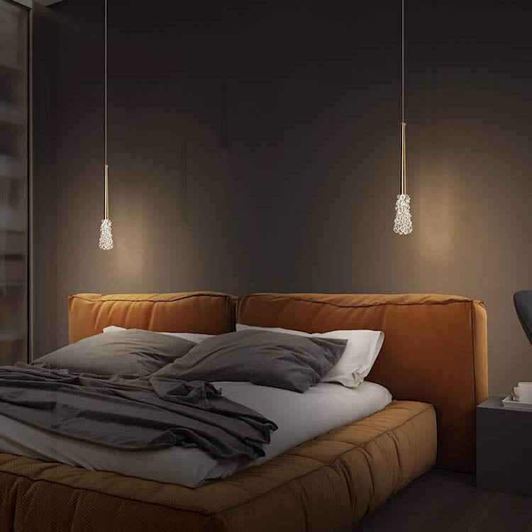 Moderne Kupfer-Klarglas-Tapered 1/2 Licht Pendelleuchte 