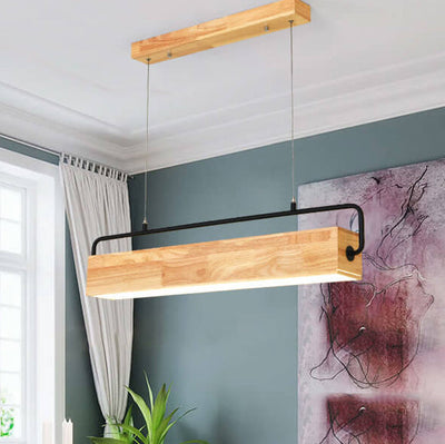 Nordic Minimalist Solid Wood Rectangular LED Chandelier