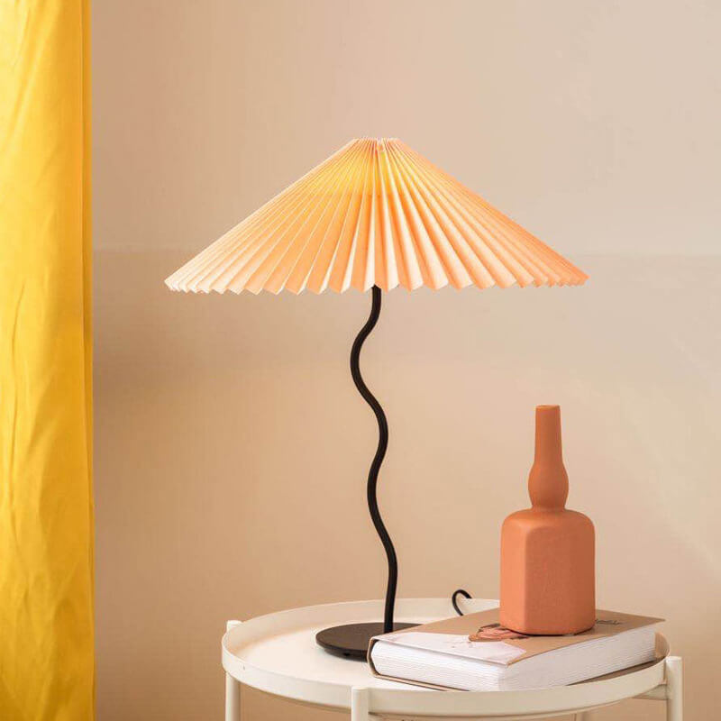 Vintage Stoff Plissee Schirm 1-Licht LED Tischlampe 
