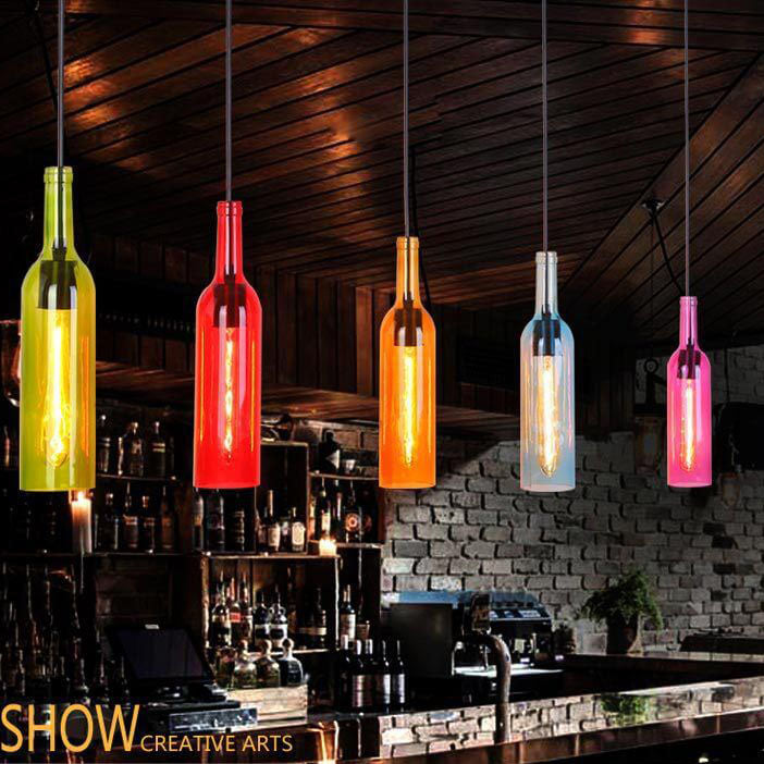 Lámpara colgante de 1 luz con botella de vino de vidrio antiguo 