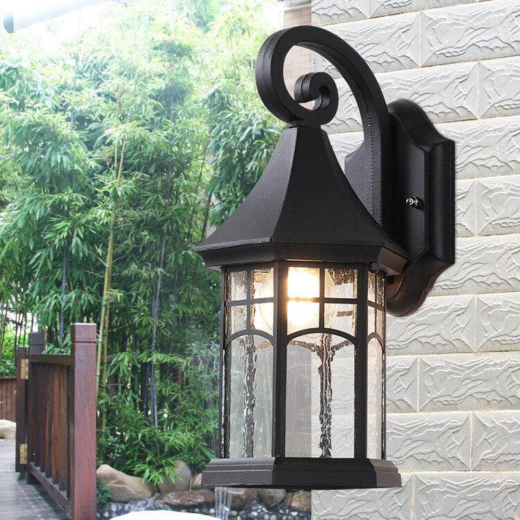 Vintage Lantern Glass Outdoor Waterproof Wall Sconce Lamp