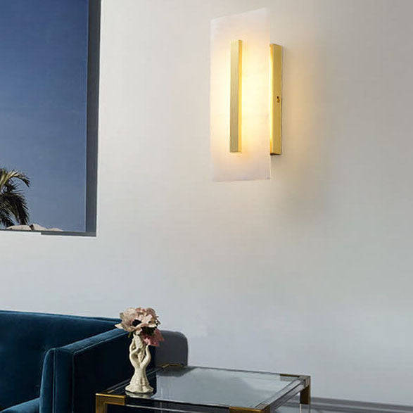 Luxuriöse Chinesische Marmor Quadratische Messing 1-Licht LED Wandleuchte Lampe 
