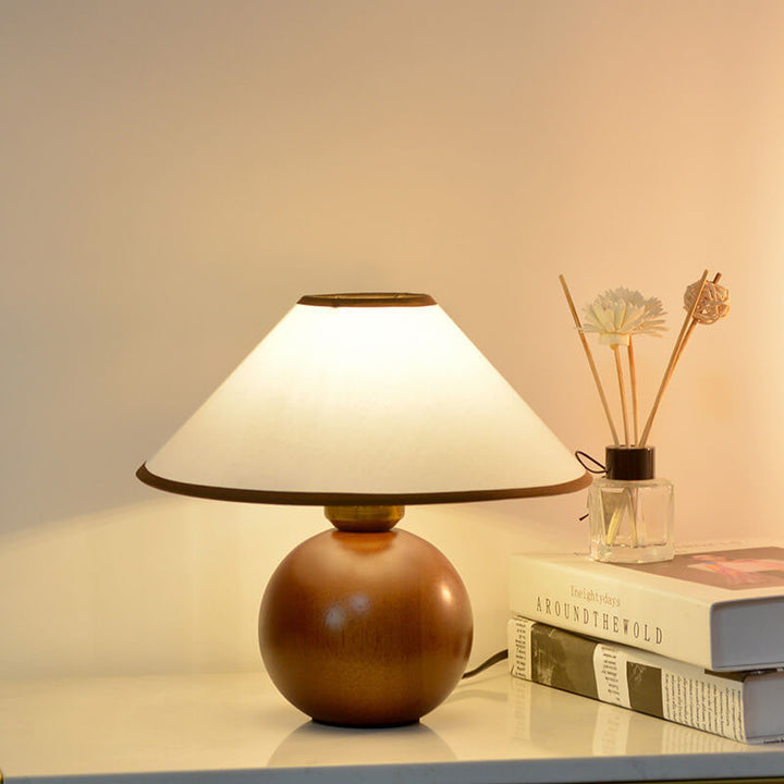 Lámpara de Mesa Decorativa Vintage de Café con Base Redonda de Madera Maciza de 1 Luz 