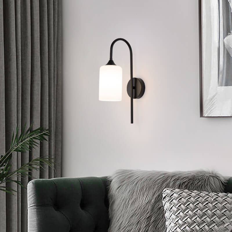 Modern Minimalist Glass Cylindrical Shade Bending Arm 1-Light Wall Sconce Lamp