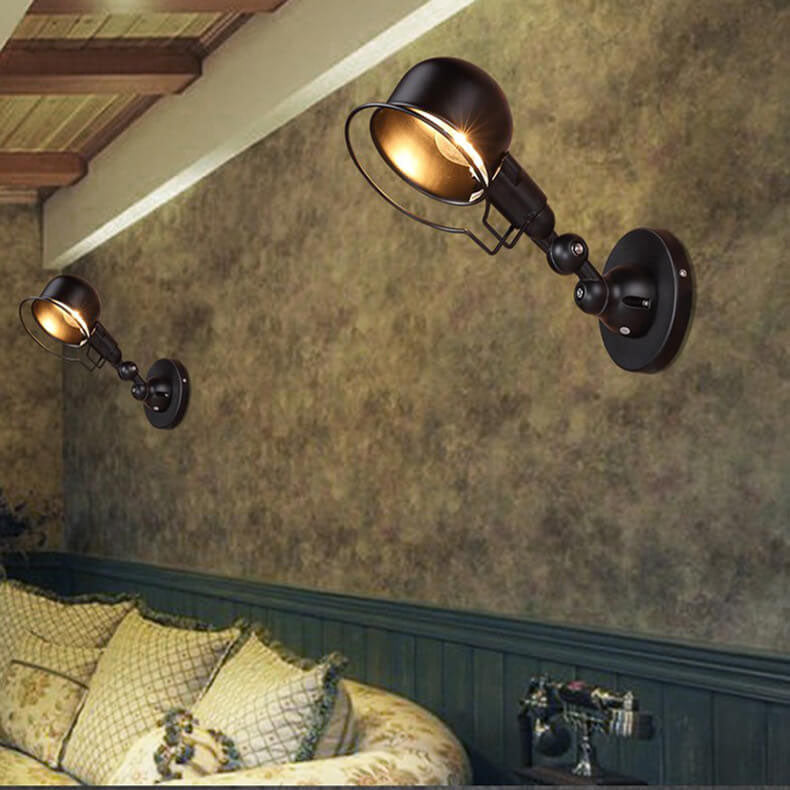 Applique murale 1 lumière rotative avec abat-jour en dôme en fer industriel 