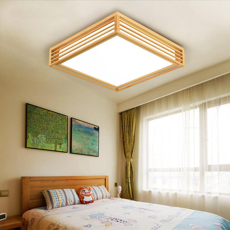 Nordic Solid Wood Square LED Japanese Tatami Flush Mount Ceiling Light